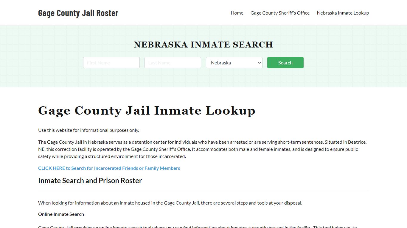 Gage County Jail Roster Lookup, NE, Inmate Search