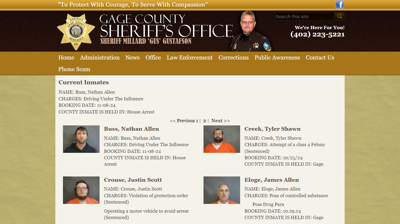 Current Inmates - Gage County Sheriff