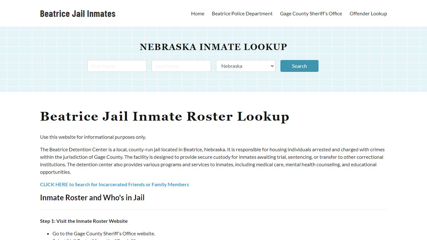 Beatrice Jail Inmate Roster, Gage County, NE, Offender Search